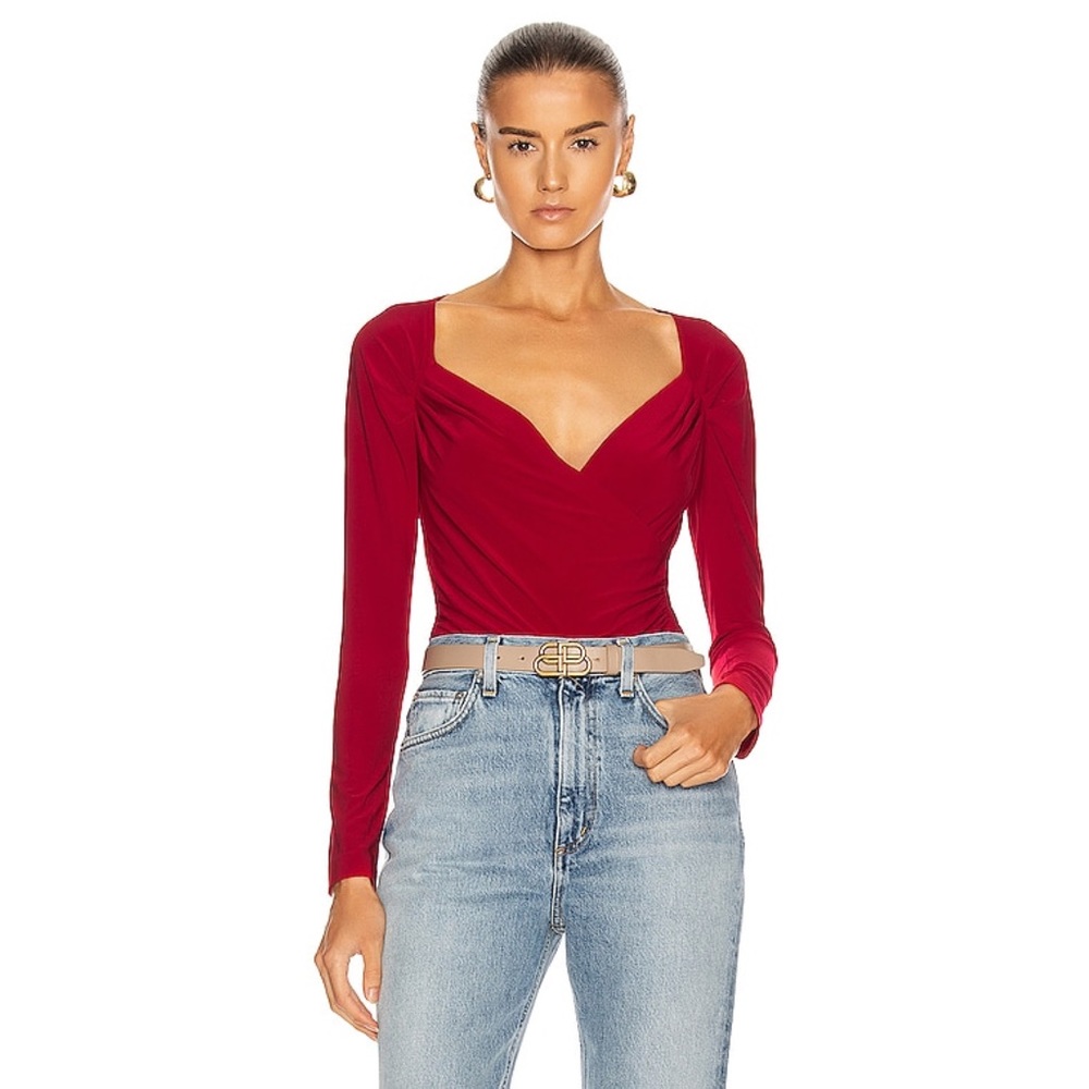 Norma Kamali Sweetheart Neck Long Sleeve Top